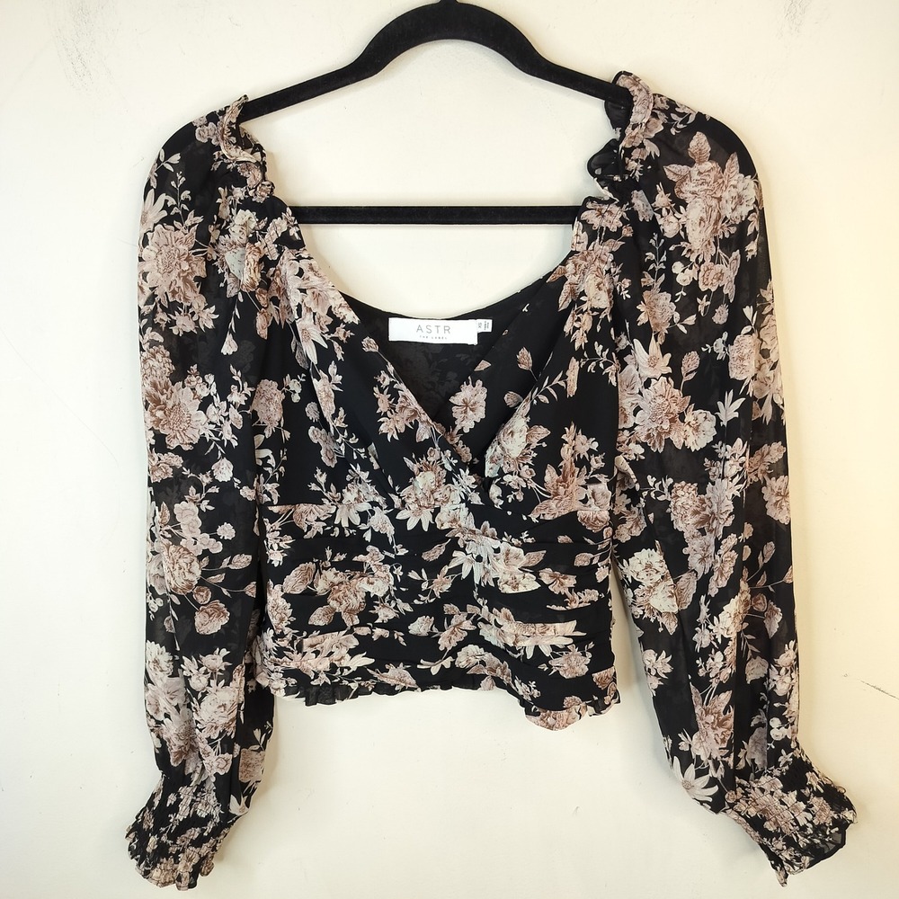 ASTR The Label Floral Chiffon Faux Wrap Blouse Top XS Women's Romantic Feminine